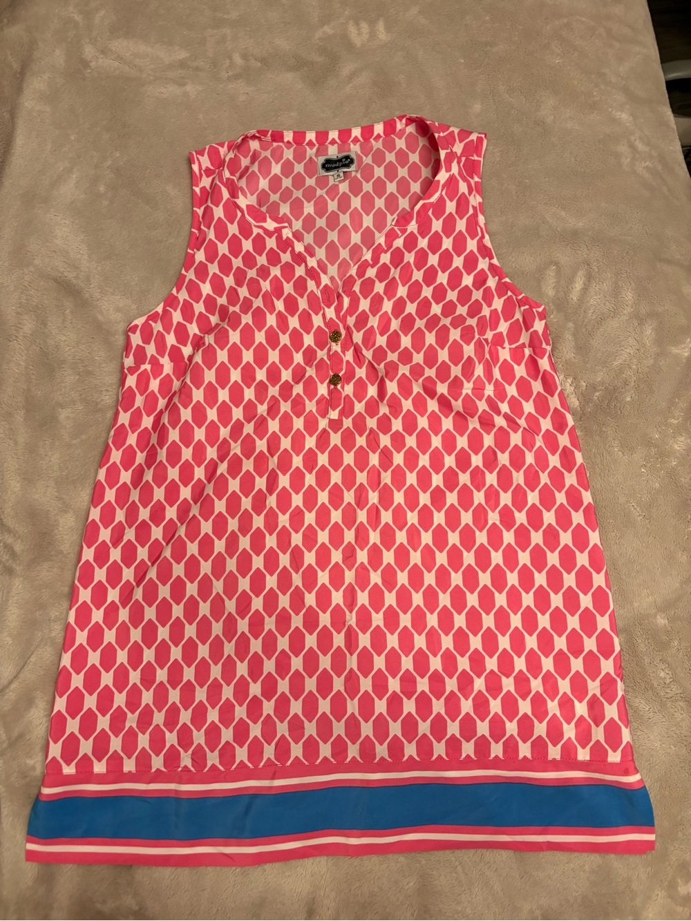 Mud Pie Pink Geo Sleeveless Camisole with Blue Hem